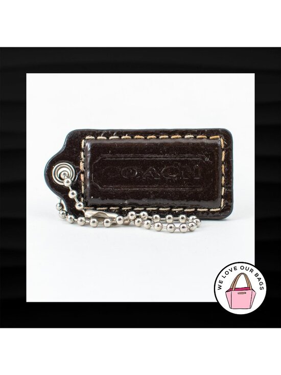 Coach Accessories - 2" Medium COACH BROWN PATENT LEATHER KEY FOB BAG CHARM KEYCHAIN HANGTAG TAG